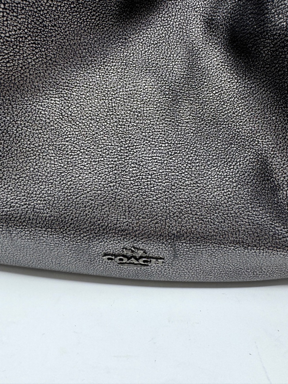 Coach Edie Metallic Gunmetal Pebbled Leather Shoulder Bag Tote - Picture 4 of 16